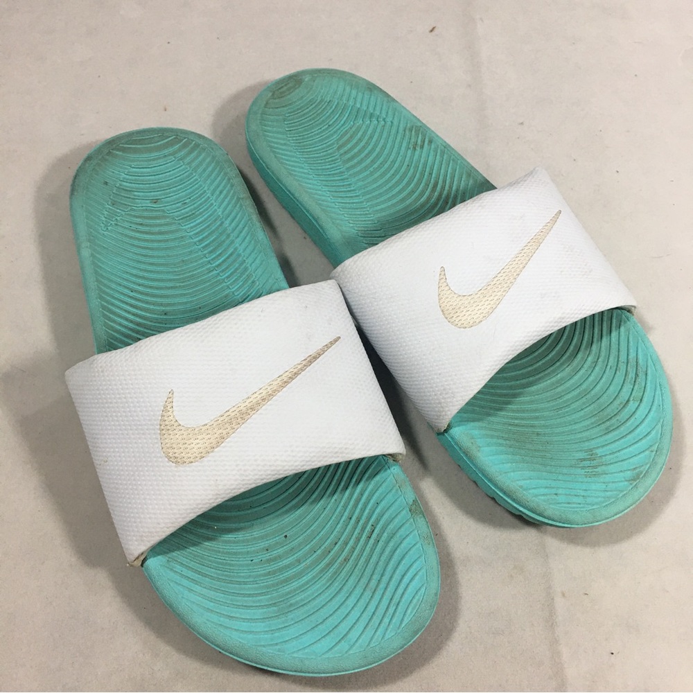 Nike Kawa Mint Green Blue White Comfort Slides Sandal Foam Women's US 9 Comfort